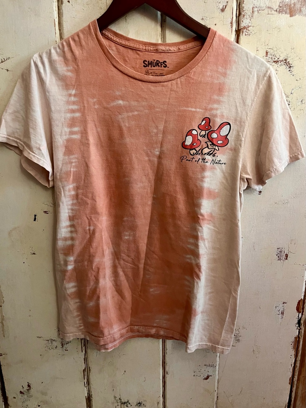 Smurfs Tie-Dye Pink Mushroom Graphic Tee